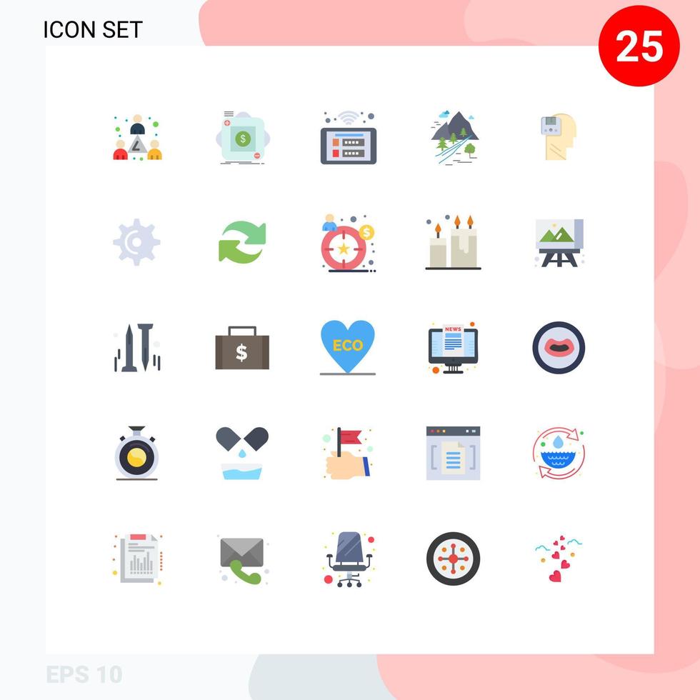 25 tematiska vektor platt färger och redigerbar symboler av berg träd mobil stenar smart redigerbar vektor design element