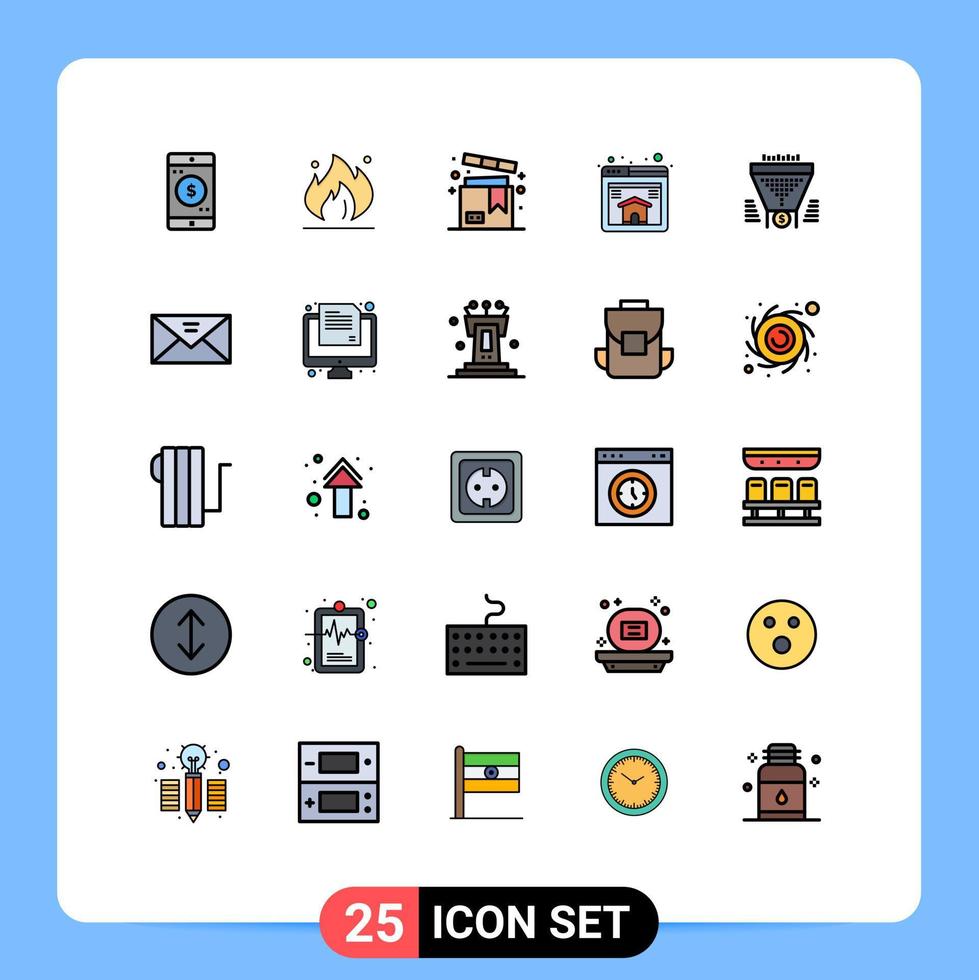 modern uppsättning av 25 fylld linje platt färger pictograph av data webb låda sida valentine redigerbar vektor design element