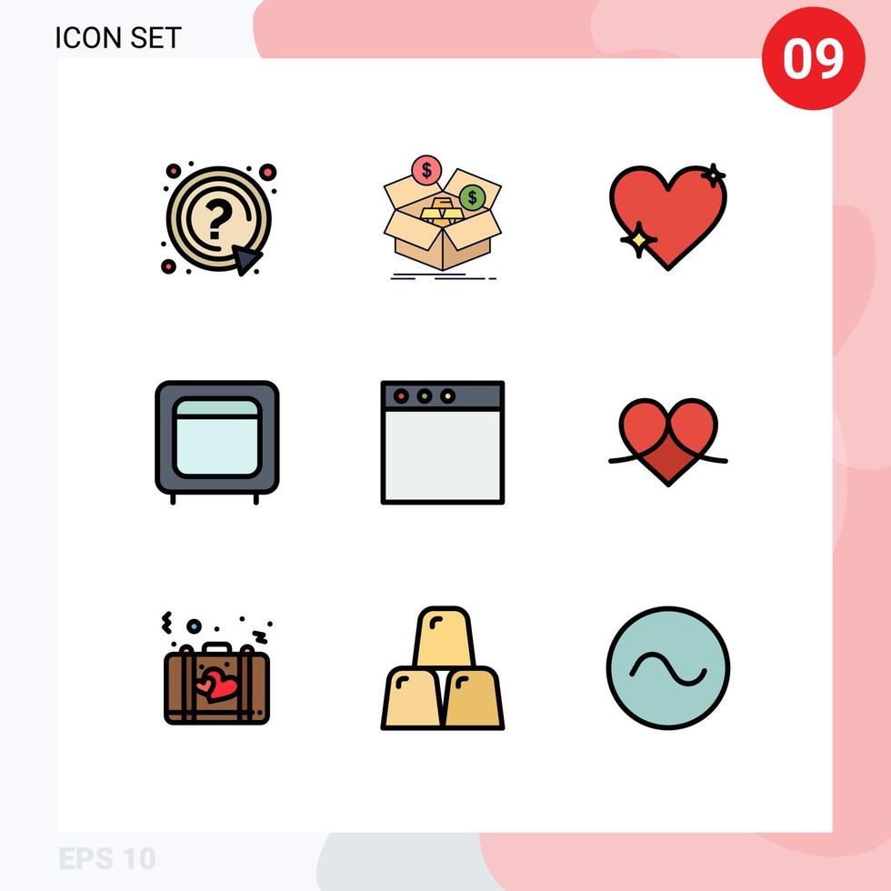 9 universelle Filledline-Flachfarbzeichen Symbole der bevorzugten editierbaren Vektordesign-Elemente der Spardosen-Wachstumsbank vektor