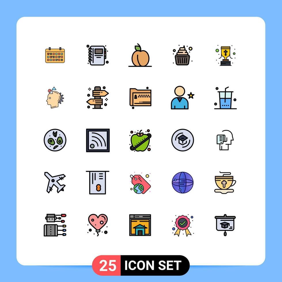 satz von 25 modernen ui-symbolen symbole zeichen für belohnungsbecher aprikosenkinderkuchen editierbare vektordesignelemente vektor