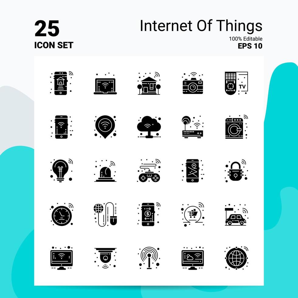 25 internet av saker ikon uppsättning 100 redigerbar eps 10 filer företag logotyp begrepp idéer fast glyf ikon design vektor