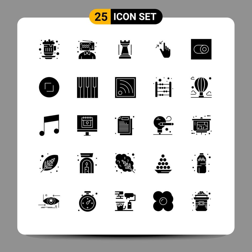 Gruppe von 25 modernen soliden Glyphen, die für Einstellungen festgelegt werden Prise Entertainment Interface Vertrag editierbare Vektordesign-Elemente vektor