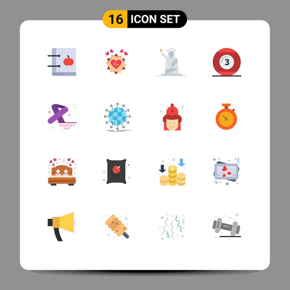 Stock Vector Icon Pack mit 16 Linienzeichen und Symbolen für das Spielen von Fußballherz-Queue-Ball-Statuen editierbares Paket kreativer Vektordesign-Elemente