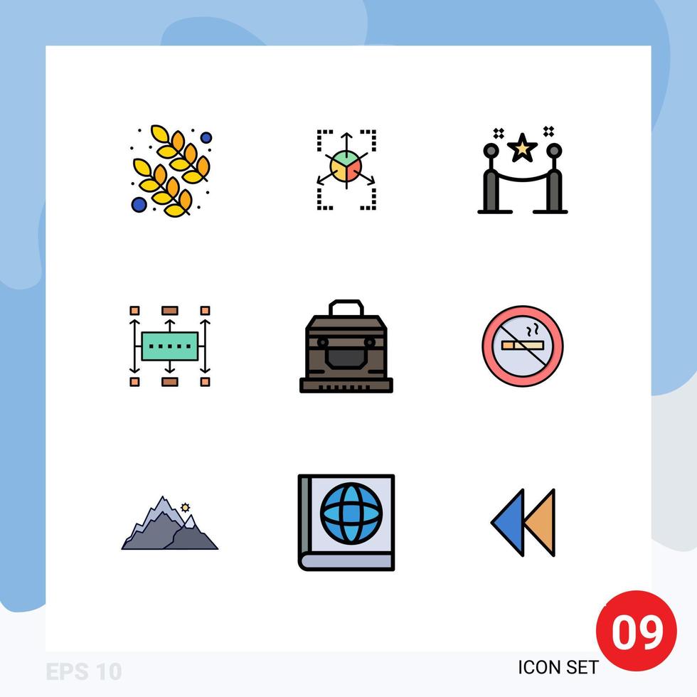 Gruppe von 9 modernen Filledline-Flachfarben für Box-Planungszaun Moderne Workflow-Planung editierbare Vektordesign-Elemente vektor