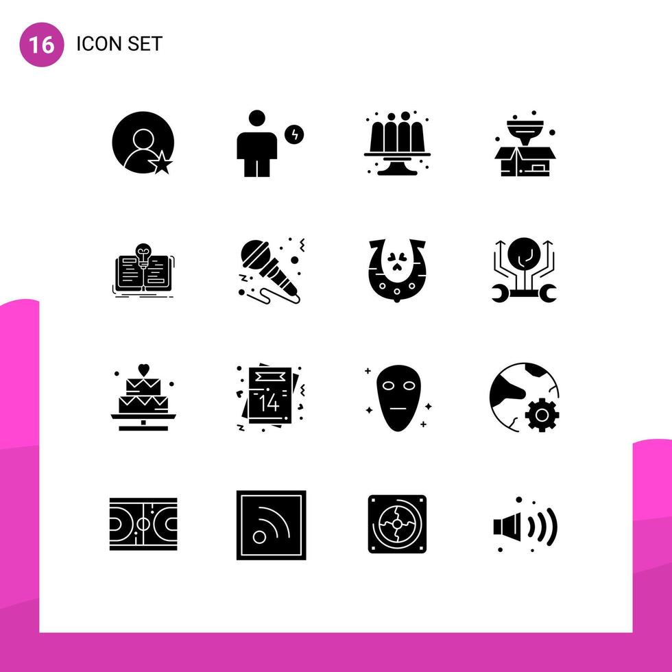 uppsättning av 16 vektor fast glyfer på rutnät för aning filtrera bakad produkt låda redigerbar vektor design element