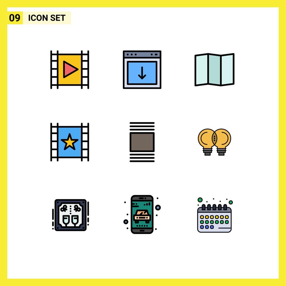 Packung mit 9 modernen Filledline-Flachfarben Zeichen und Symbolen für Web-Printmedien wie Thumbnails Star-Element-Stream Multimedia-bearbeitbare Vektordesign-Elemente vektor