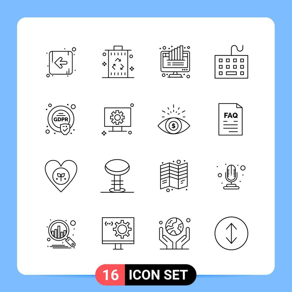 16 linje svart ikon packa översikt symboler för mobil appar isolerat på vit bakgrund 16 ikoner uppsättning vektor