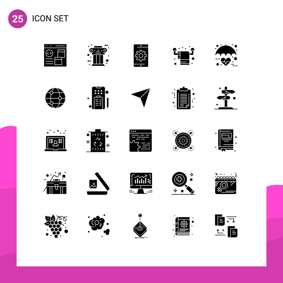 25 universell fast glyf tecken symboler av levande hushållning kolumn Sök optimering redigerbar vektor design element
