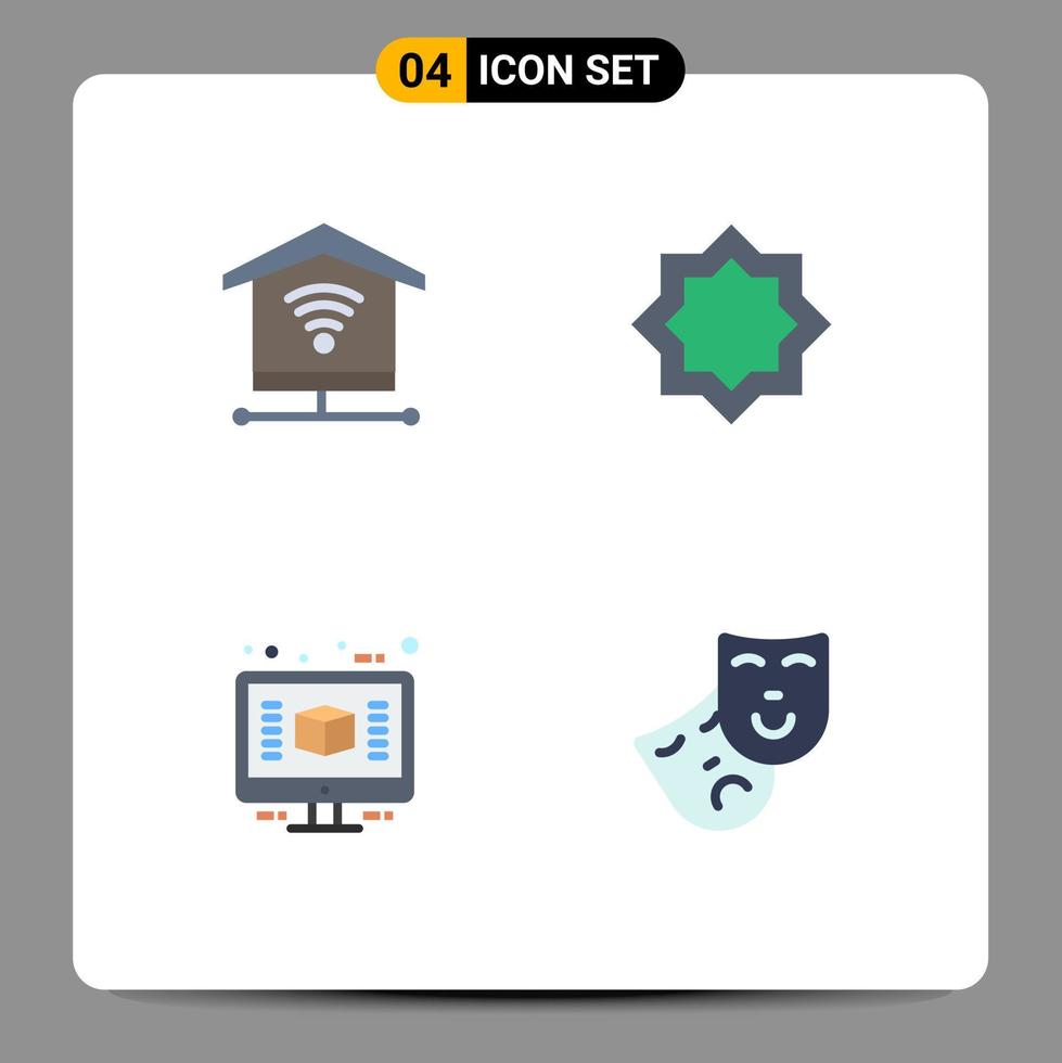 piktogram uppsättning av 4 enkel platt ikoner av säkerhet dator konst stjärna framställa redigerbar vektor design element