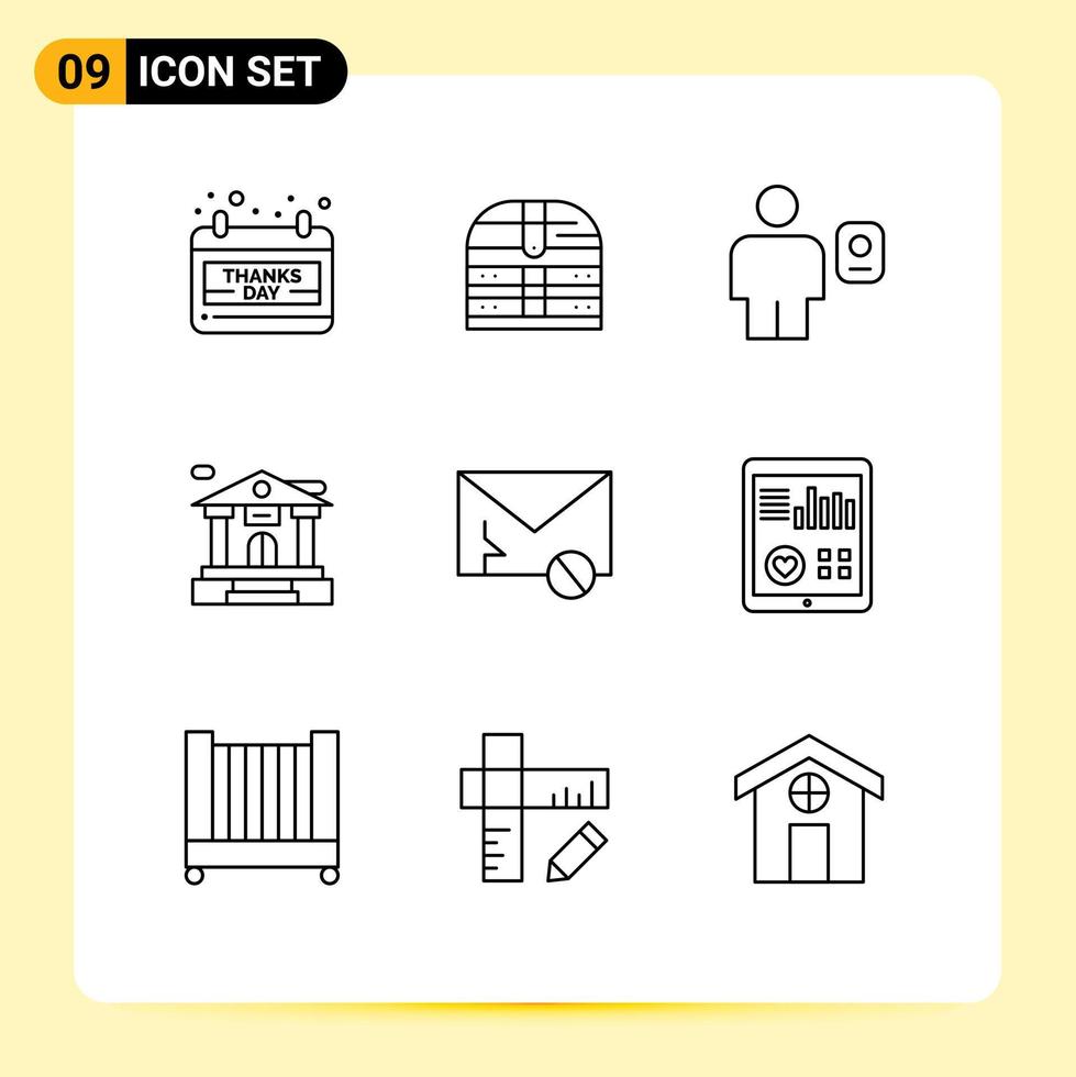 översikt packa av 9 universell symboler av post byggnad avatar Bank konto profil redigerbar vektor design element