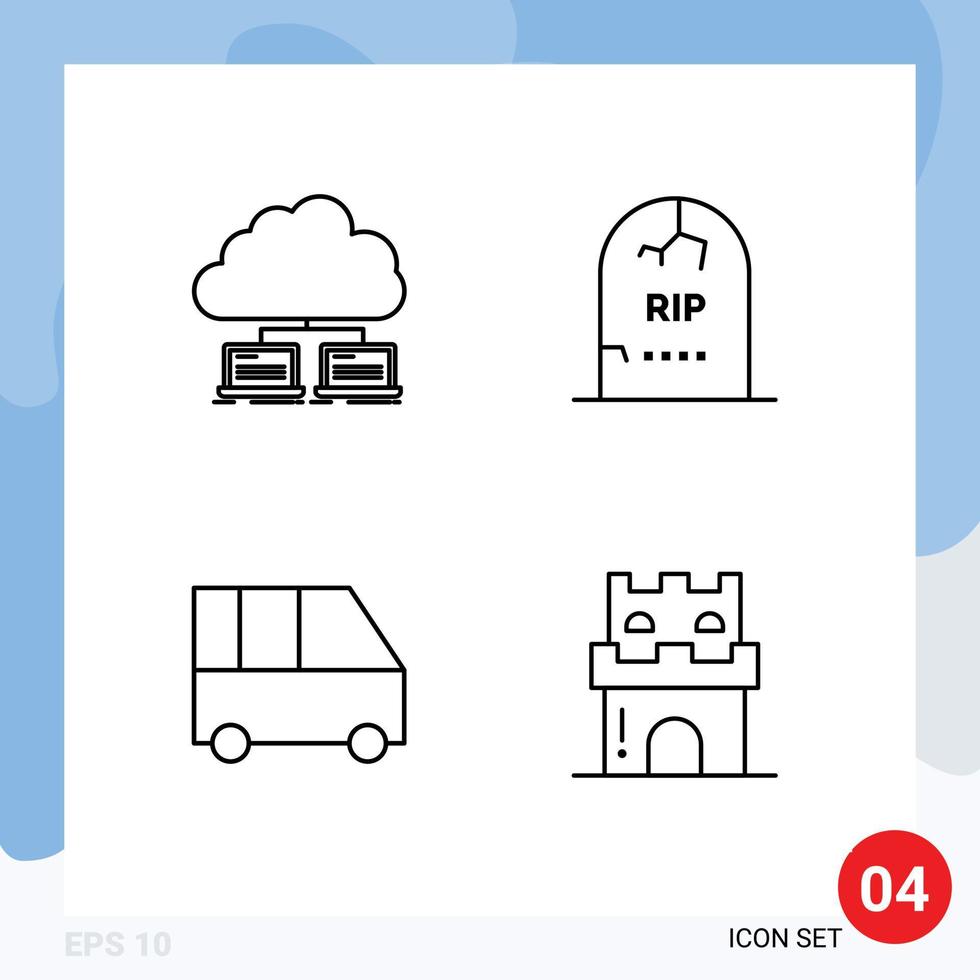 uppsättning av 4 modern ui ikoner symboler tecken för moln halloween internet grav familj skåpbil redigerbar vektor design element