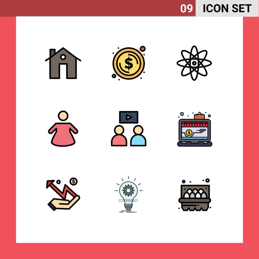 modern uppsättning av 9 fylld linje platt färger pictograph av app Kolla på pengar man människor redigerbar vektor design element