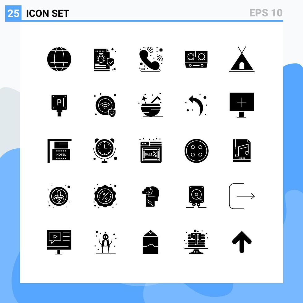 Gruppe von 25 soliden Glyphen Zeichen und Symbolen für Naturkochvirus Küchenherd editierbare Vektordesign-Elemente vektor