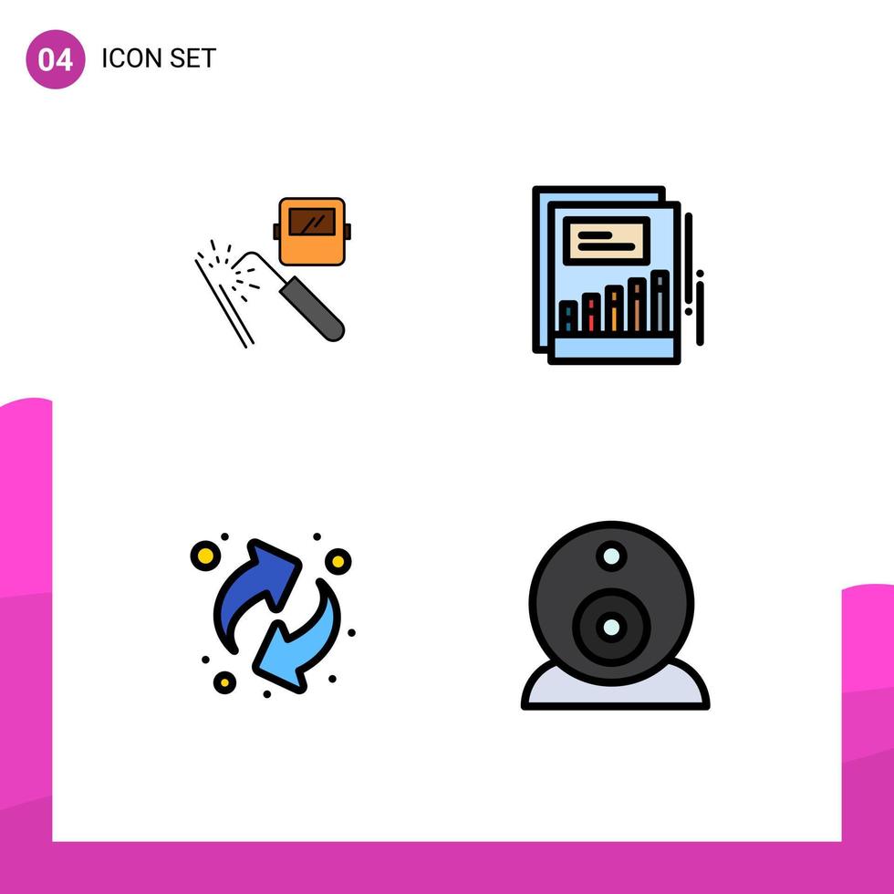 Satz von 4 kommerziellen Filledline-Flachfarbpaketen für Schweißberichte Fabrikdiagramm-Recycling bearbeitbare Vektordesign-Elemente vektor