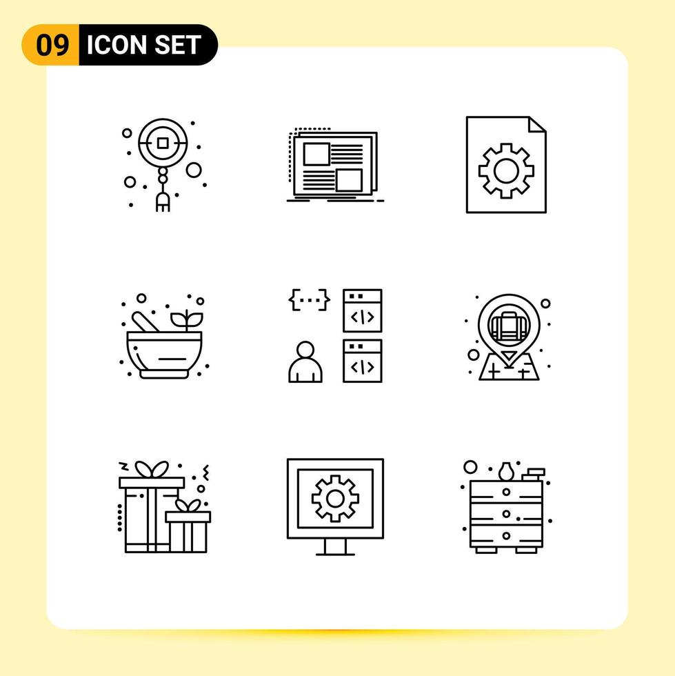användare gränssnitt packa av 9 grundläggande konturer av kodning app text soppa skål redigerbar vektor design element