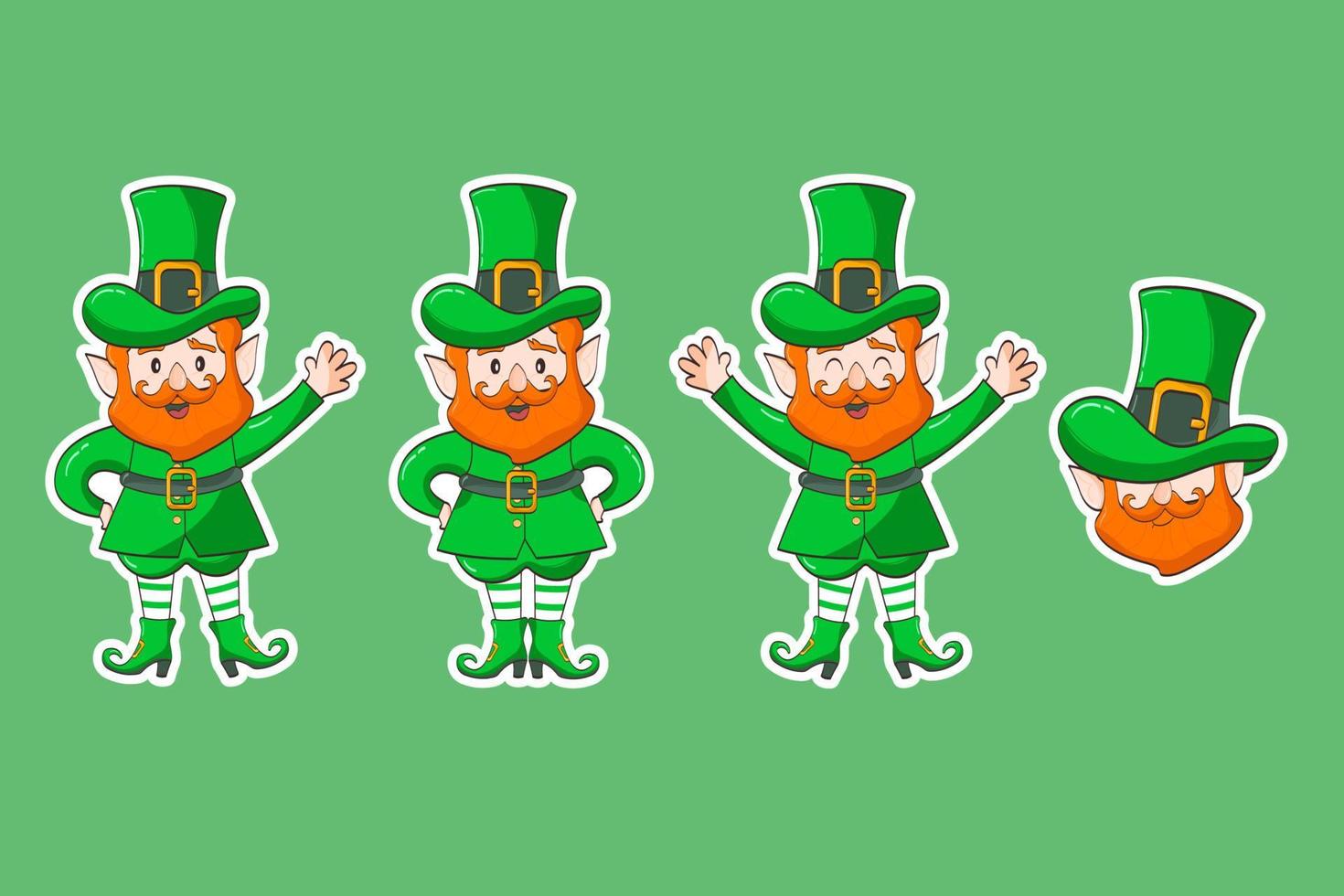 Kobold-Cartoon-Charakter-Aufkleber-Set. glücklich st. Patricks Tag. Illustration eines Kobolds vektor