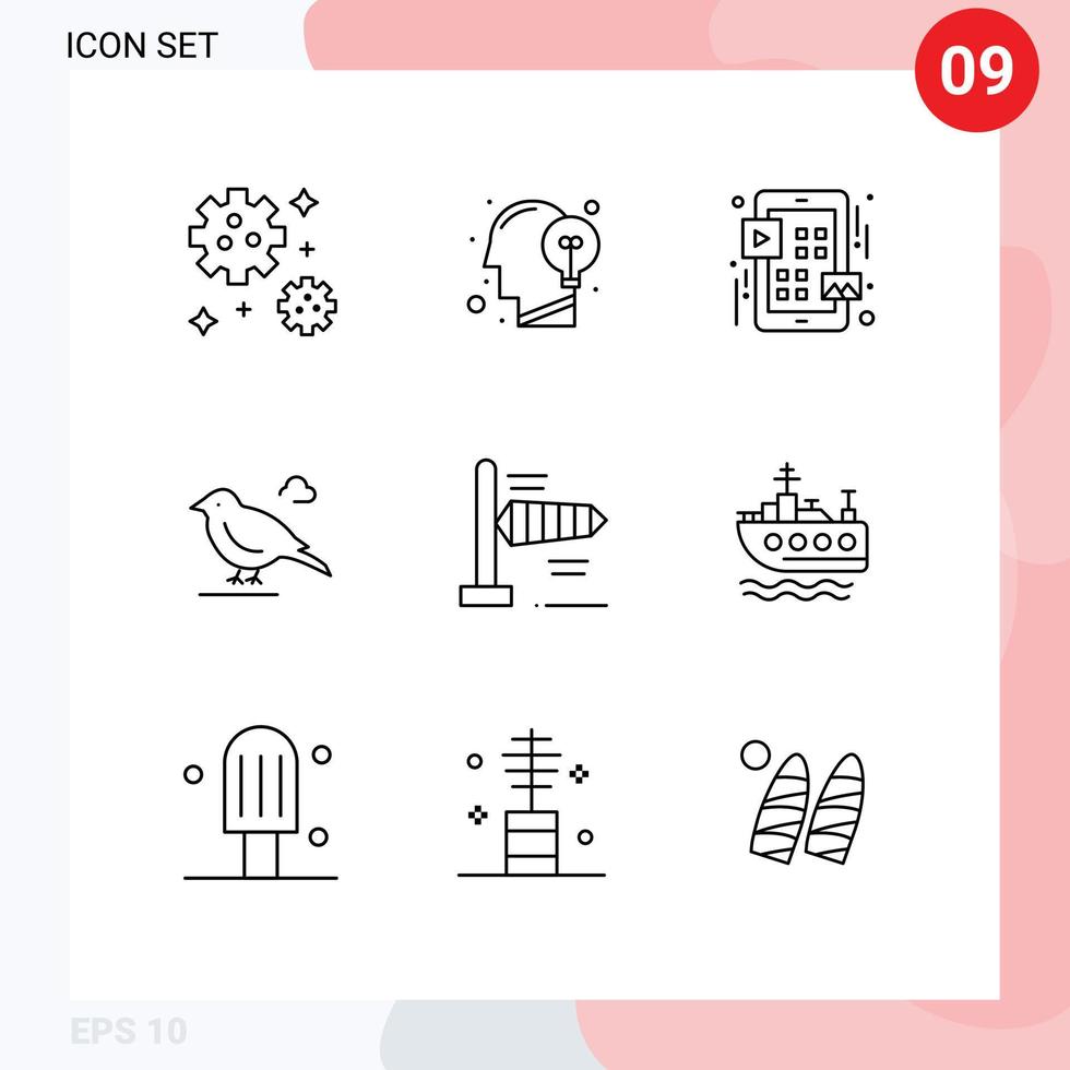 9 universell översikt tecken symboler av vind Sparv rutnät små fågel redigerbar vektor design element