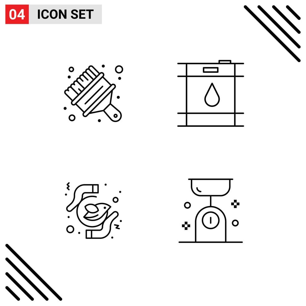 Packung mit 4 modernen Filledline-Flachfarben Zeichen und Symbolen für Web-Printmedien wie Kunstfreiheit Pinsel Ölreinheit editierbare Vektordesign-Elemente vektor