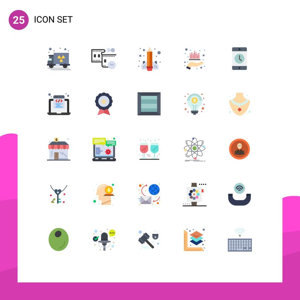 uppsättning av 25 vektor platt färger på rutnät för mobiltelefon marknadsföra utbildning förvaltning tillgång redigerbar vektor design element