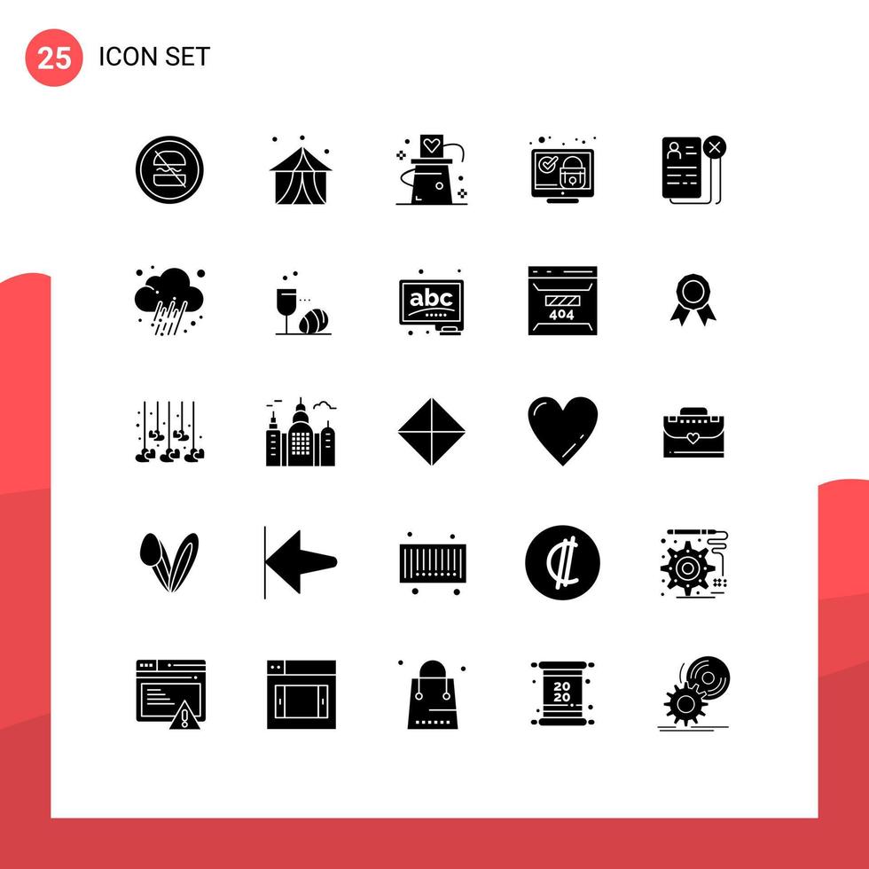 piktogram uppsättning av 25 enkel fast glyfer av kolla upp skärm tält låsa trollkarl redigerbar vektor design element