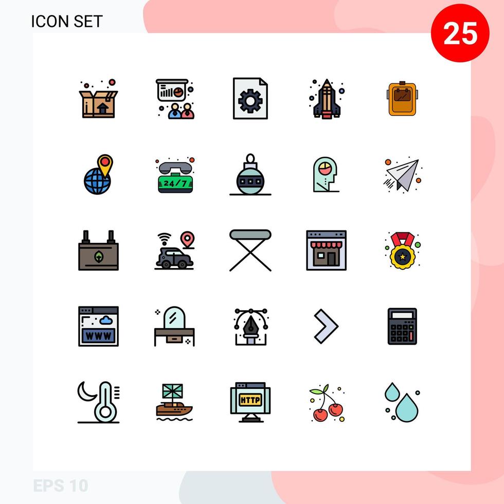 25 universell fylld linje platt färger uppsättning för webb och mobil tillämpningar huvudbonader skydd dokumentera svetsning vetenskap redigerbar vektor design element