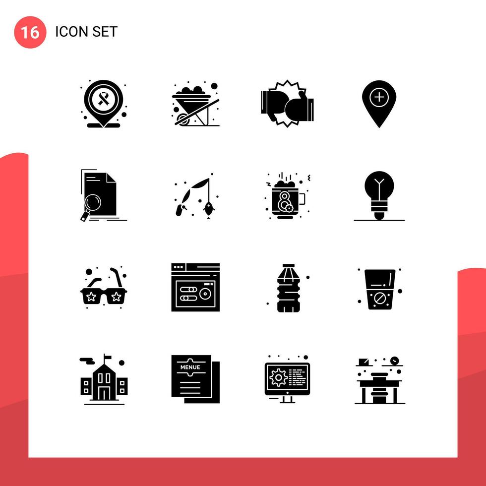 Satz von 16 kommerziellen soliden Glyphenpaketen für bearbeitbare Vektordesign-Elemente für Dokument-Pin-Wettbewerbsmarker vektor