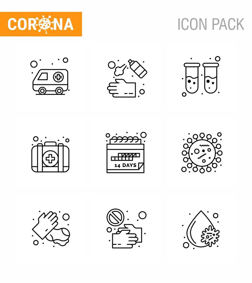 coronavirus förebyggande uppsättning ikoner 9 linje ikon sådan som datum medicinsk tvätta utrustning labb viral coronavirus 2019 nov sjukdom vektor design element