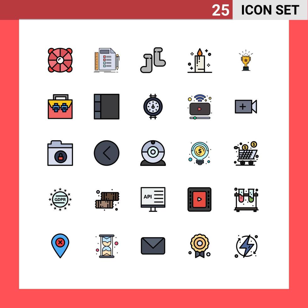 Aktienvektor-Icon-Pack mit 25 Zeilenzeichen und Symbolen für die Planung von Preispokal-Urlaubskerzen editierbare Vektordesign-Elemente vektor