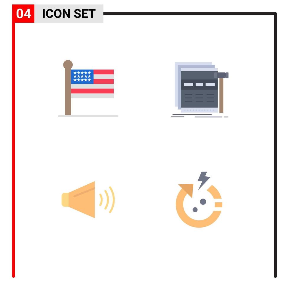 4 thematische Vektor-Flachsymbole und editierbare Symbole von bearbeitbaren Vektordesign-Elementen des Flaggenklangs usa-Webvolumens vektor