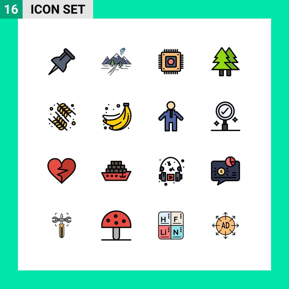 mobil gränssnitt platt Färg fylld linje uppsättning av 16 piktogram av mat glad hårdvara grön eco redigerbar kreativ vektor design element