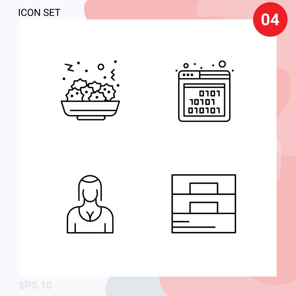 4 användare gränssnitt linje packa av modern tecken och symboler av sallad karaktär binär seo lady redigerbar vektor design element