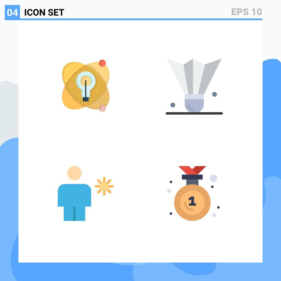 uppsättning av 4 modern ui ikoner symboler tecken för atom avatar Glödlampa fjäder fjäderboll mänsklig redigerbar vektor design element