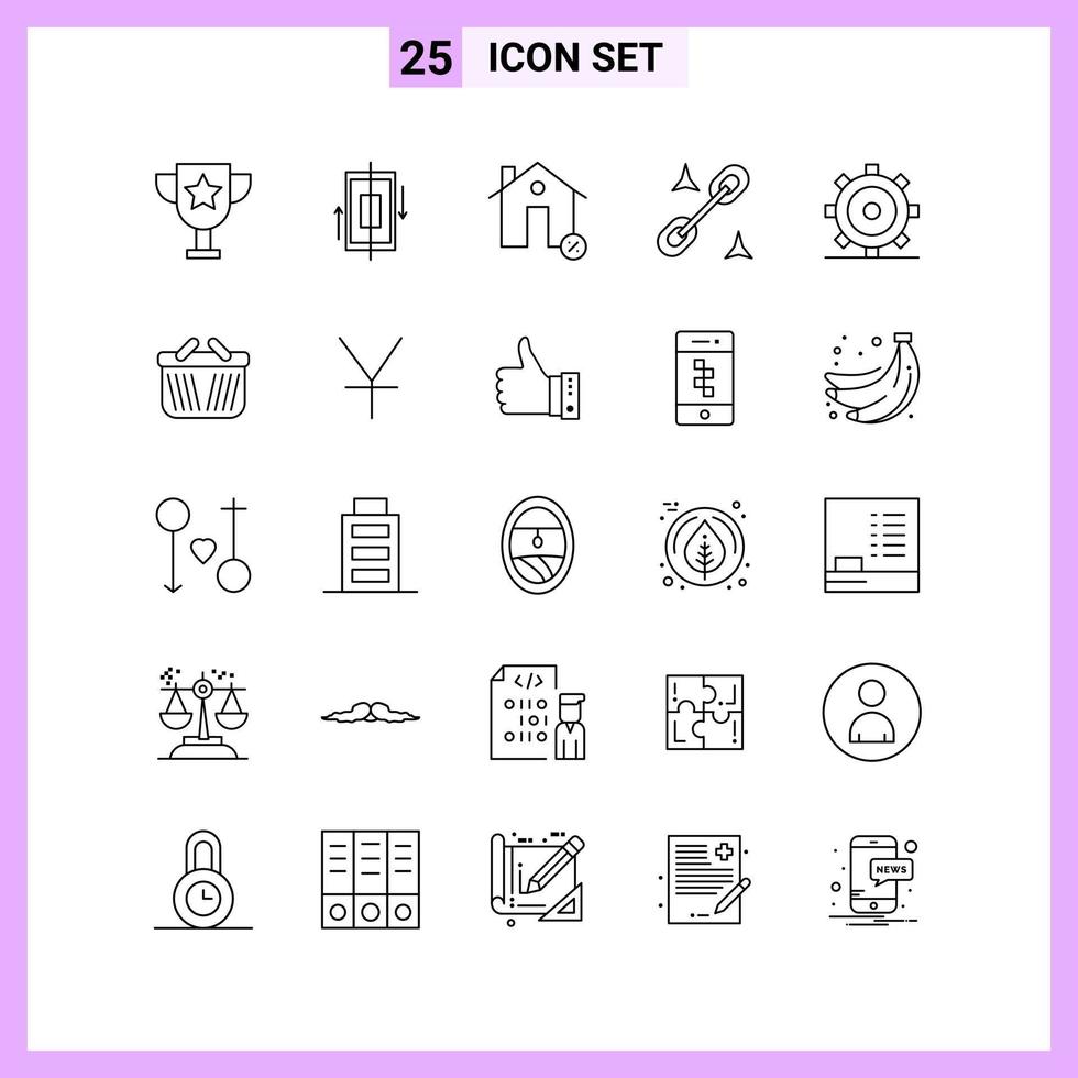 25 Symbole in Linienstil-Umrisssymbolen auf weißem Hintergrund kreative Vektorzeichen für Web-Mobile und Druck vektor
