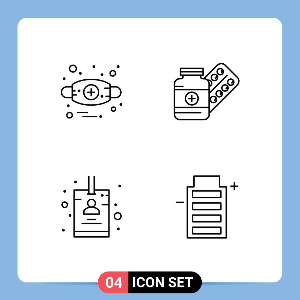Line Pack mit 4 universellen Symbolen für Allergien Abzeichen Maske Kapsel ID editierbare Vektordesign-Elemente vektor