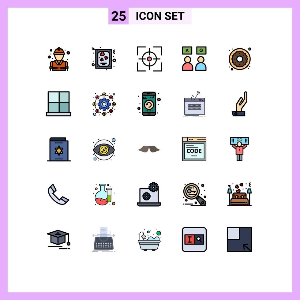 modern uppsättning av 25 fylld linje platt färger pictograph av munk qa syfte uppkopplad svar redigerbar vektor design element