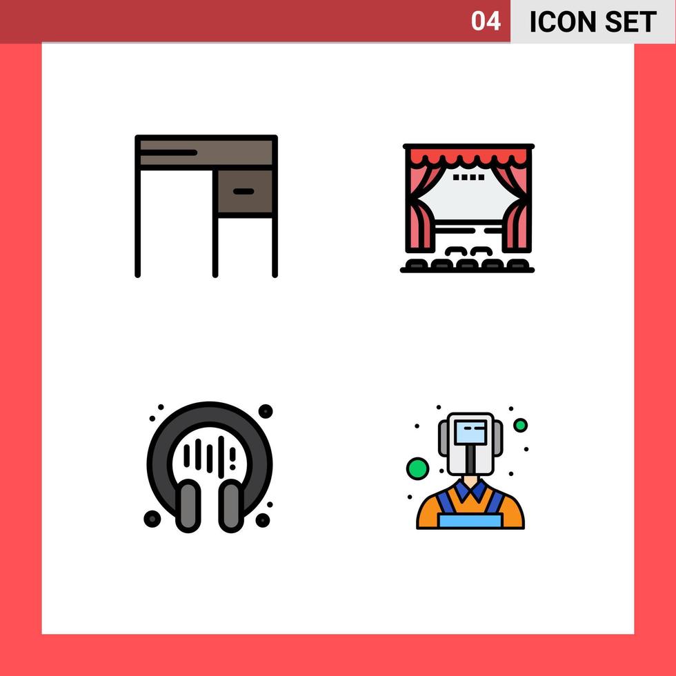 Aktienvektor-Icon-Paket mit 4 Zeilenzeichen und Symbolen für Schreibtischkommunikation, Bürobühne, Kopfhörer, editierbare Vektordesign-Elemente vektor
