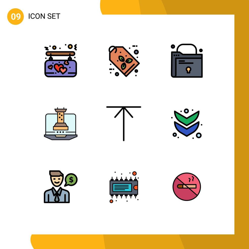 uppsättning av 9 modern ui ikoner symboler tecken för upp pil mapp marknadsföring strategi redigerbar vektor design element