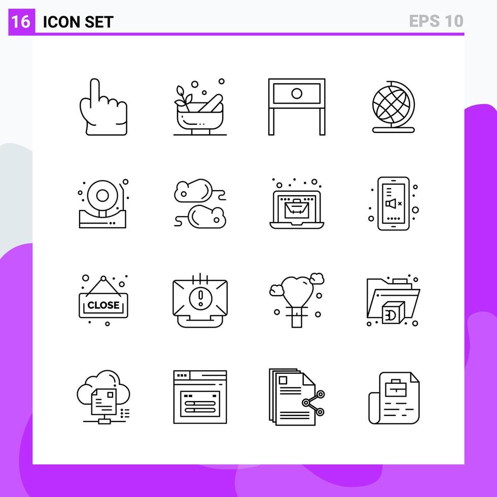 Satz von 16 Symbolen im Linienstil kreative Gliederungssymbole für Website-Design und mobile Apps einfaches Liniensymbolzeichen isoliert auf weißem Hintergrund 16 Symbole vektor