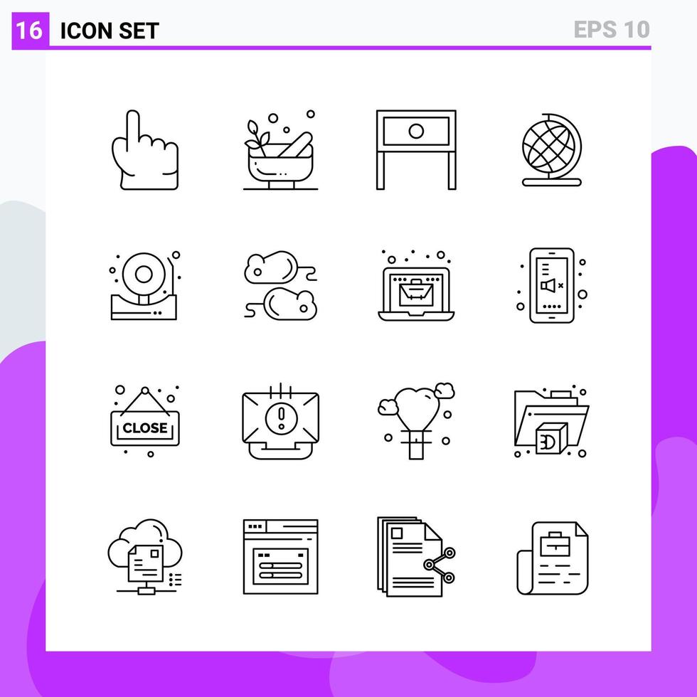 uppsättning av 16 ikoner i linje stil kreativ översikt symboler för hemsida design och mobil appar enkel linje ikon tecken isolerat på vit bakgrund 16 ikoner vektor