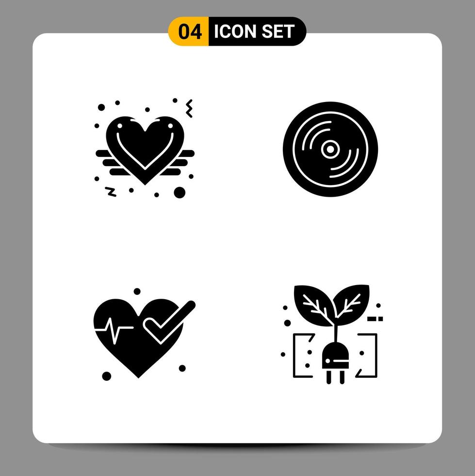 4 schwarze Icon-Pack-Glyphen-Symbole Zeichen für ansprechende Designs auf weißem Hintergrund 4 Icons gesetzt vektor