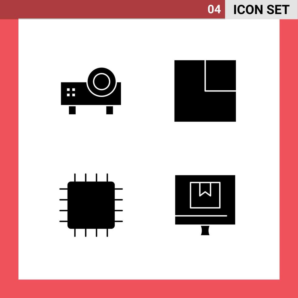 redigerbar vektor linje packa av 4 enkel fast glyfer av multimedia datorer glida projektor layout grej redigerbar vektor design element