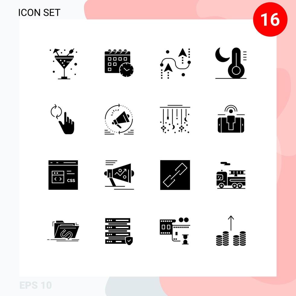 16 universelle solide Glyphen für Web- und mobile Anwendungen Handtemperaturkurven Nachtklima bearbeitbare Vektordesign-Elemente vektor