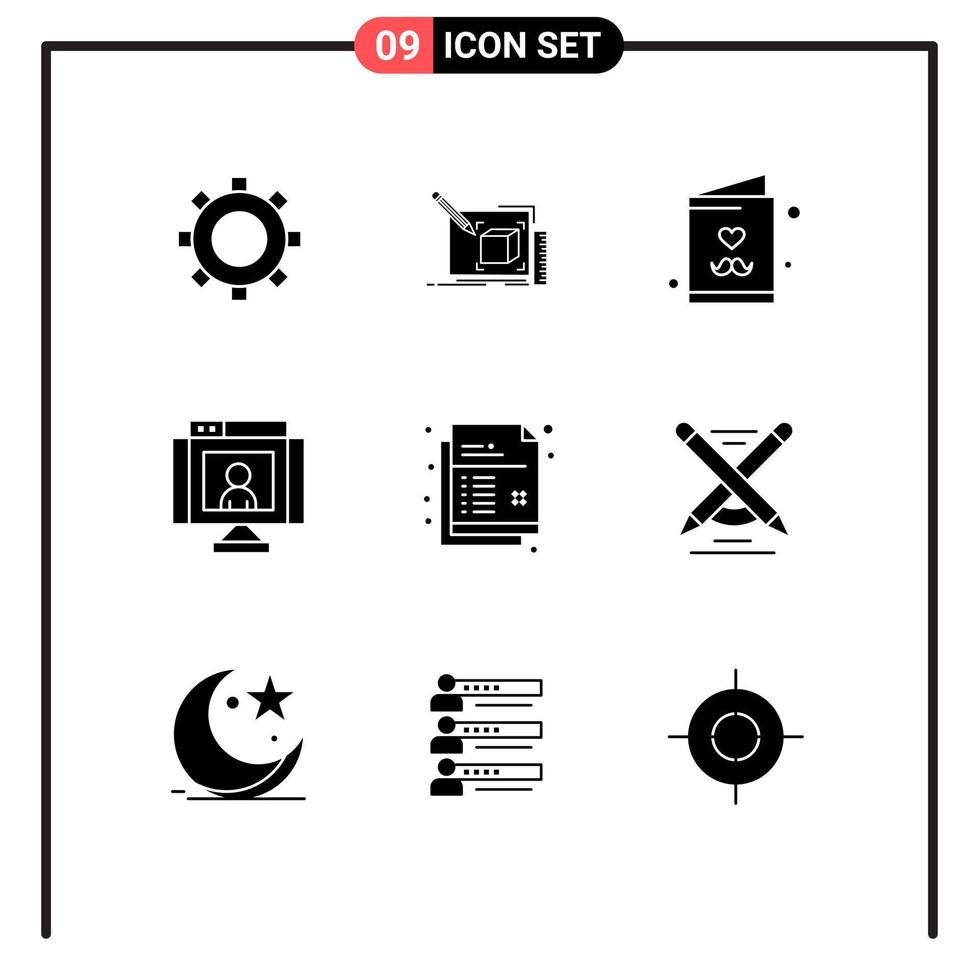 Stock-Vektor-Icon-Pack mit 9 Zeilenzeichen und Symbolen für kreative Video-Vater-Technologie-Anrufe editierbare Vektor-Design-Elemente vektor