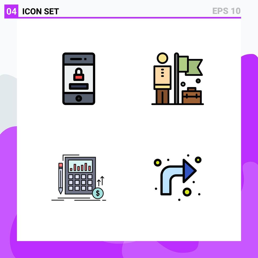 fylld linje platt Färg packa av 4 universell symboler av låst data teknologi affärsman investering redigerbar vektor design element