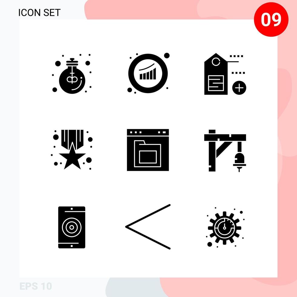 vektor packa av 9 ikoner i fast stil kreativ glyf packa isolerat på vit bakgrund för webb och mobil