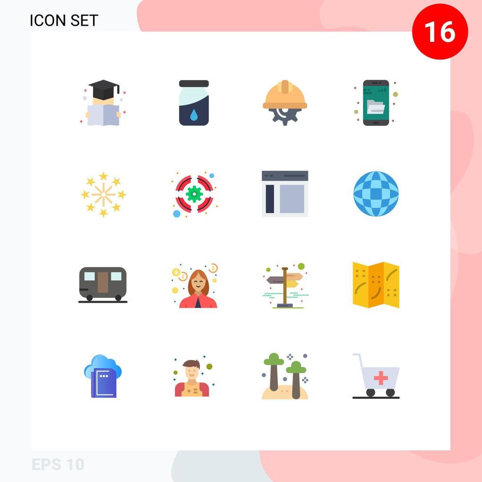 grupp av 16 platt färger tecken och symboler för fyrverkeri Sök dag forskning kör Sök redigerbar packa av kreativ vektor design element