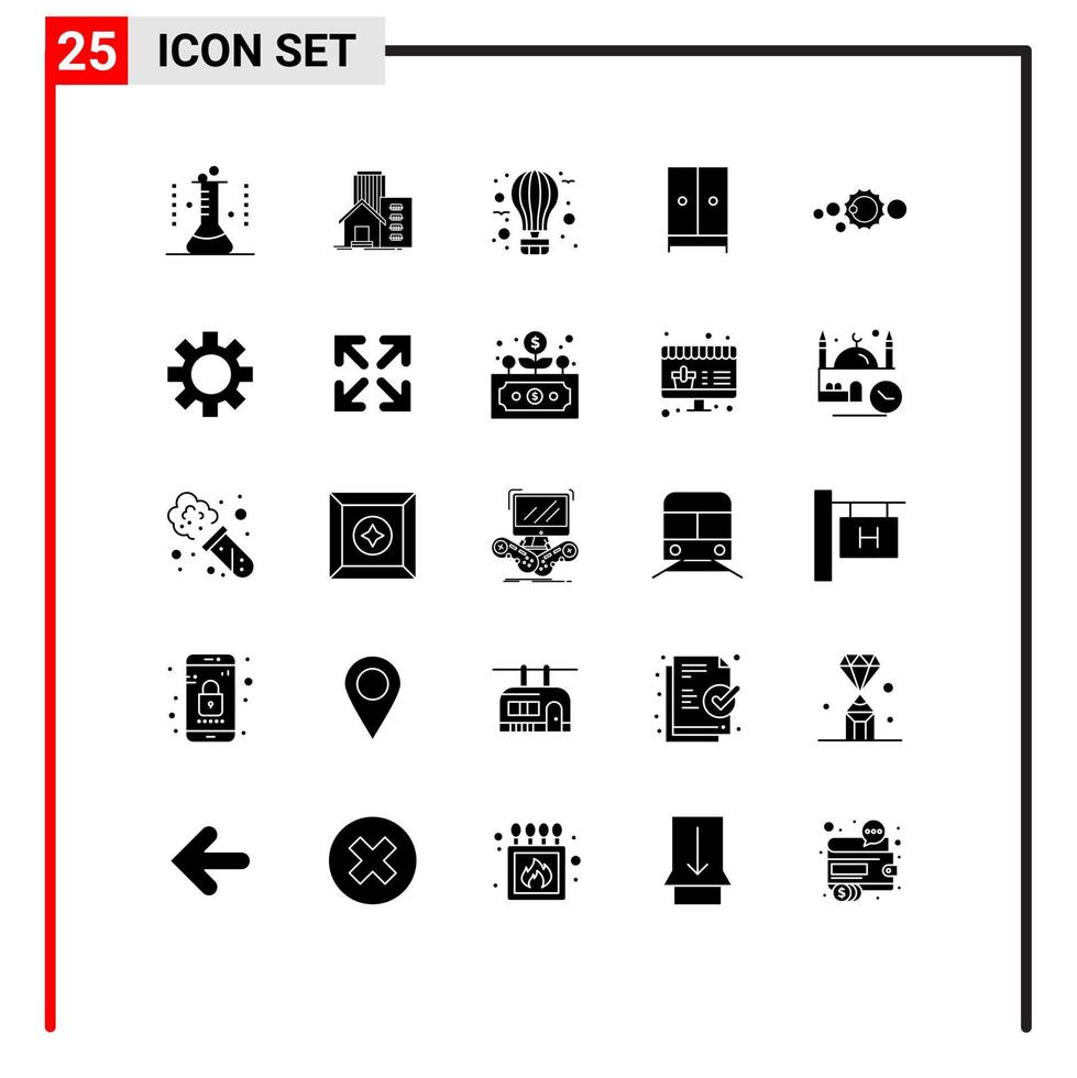 Stock Vector Icon Pack mit 25 Linienzeichen und Symbolen für Möbelgeräte Wohnungsreise fliegende editierbare Vektordesign-Elemente