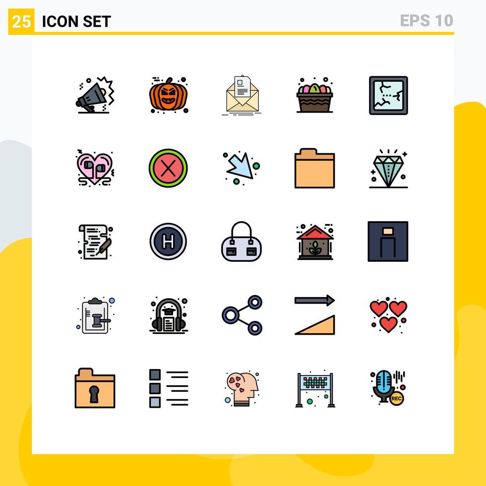 modern uppsättning av 25 fylld linje platt färger pictograph av bruten bruka post ägg genomgång redigerbar vektor design element