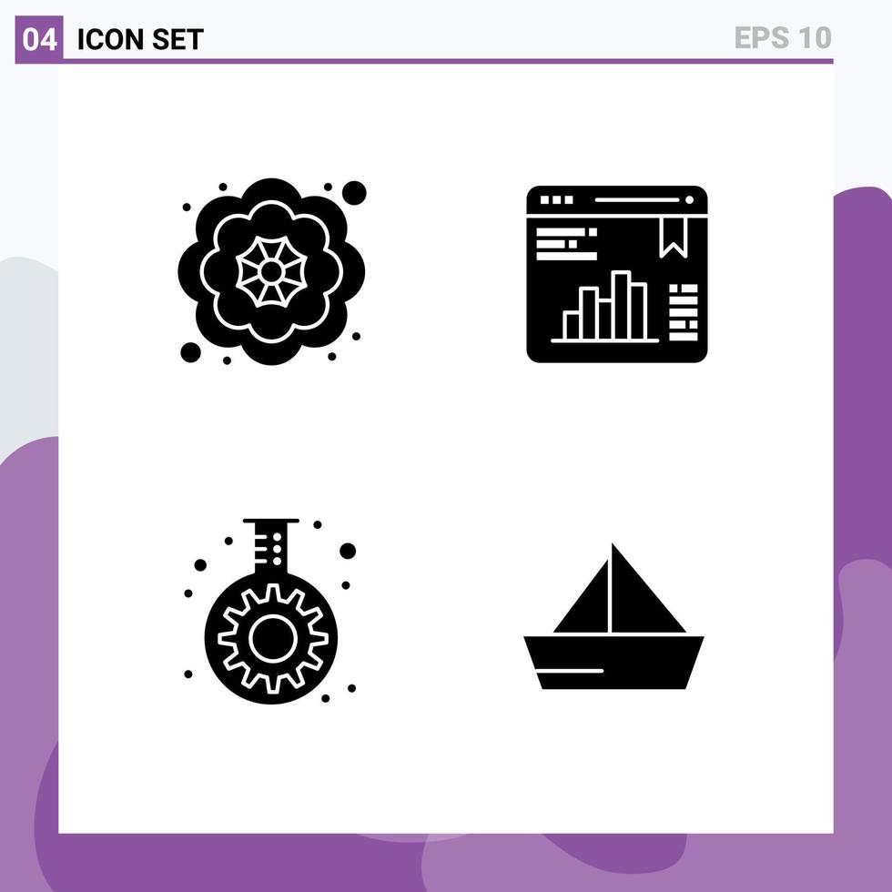 4 thematische Vektor-Solid-Glyphen und editierbare Symbole von dekorativen Gangdiagramm-Webstatistiken Boot editierbare Vektordesign-Elemente vektor