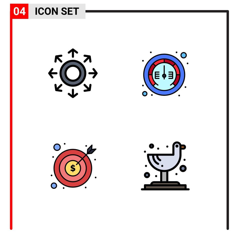 Satz von 4 Vektor-Filledline-Flachfarben auf Raster für Netzwerkgeschäft Pfeilzähler Finanzen editierbare Vektordesign-Elemente vektor